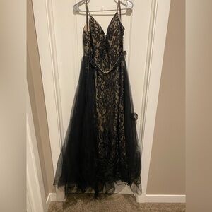 Rachel Allan Black and Tan Formal Dress with overskirt size 12 altered.